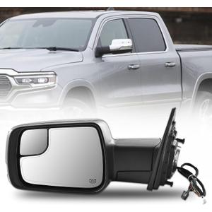 68462769AB Left Driver Side Mirror for Ram 1500 2019 2020 2021 2022 Side Mirror 14 Pins | Heated Glass | Turn Signal Light | Puddle Light | Blind Spot Glass | Temp Sensor | Power Folding