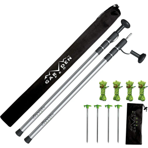 Telescoping Tarp Poles | Replacement Canopy Adjustable Aluminum Rods, Portable & Lightweight for Tent Fly, Awning, Outdoor Camping, Hiking, Backpacking & Rainfly + Pegs & Reflective Ropes