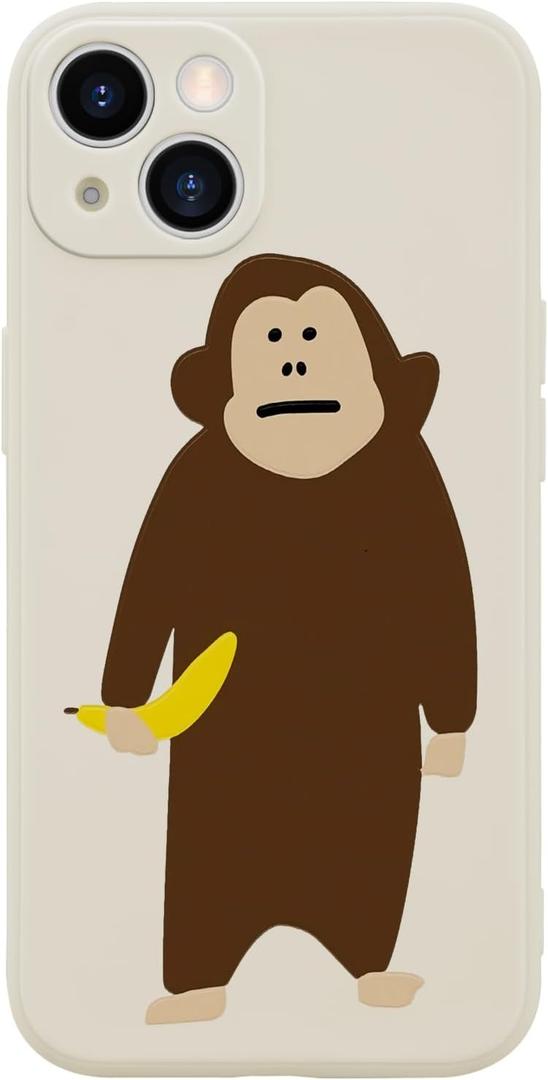 Funny Monkey Phone Case for iPhone 14 PRO MAX Cute Monkey Banana Case Cover Liquid Silicone Soft Gel Rubber Matt Phone Cover with Microfiber Lining