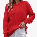 GRACE KARIN Women's Long Lantern Sleeve Crew Neck Crochet Top Hollow Out Fall Pullover Sweater, M