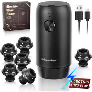 Electric Wine saver pump with 6 wine stoppers vacuum, wine preserver keep Your Wine Fresh for up to 10 Days, USB-C Rechargeable, 1 Pump 6 Stoppers Best Gifts for Wine Lovers, Black