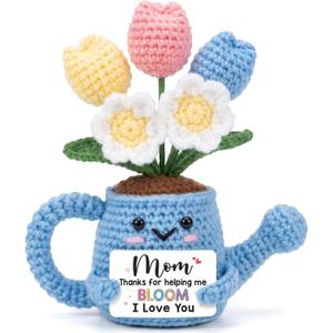 Birthday Gift for Mom 2026 - Unique Crochet Flower Pot, I Love You Mom Flower Crochet, Thank You for Helping Me Grow Gift, Stepmom Mother in Law Gifts from Daughter Son
