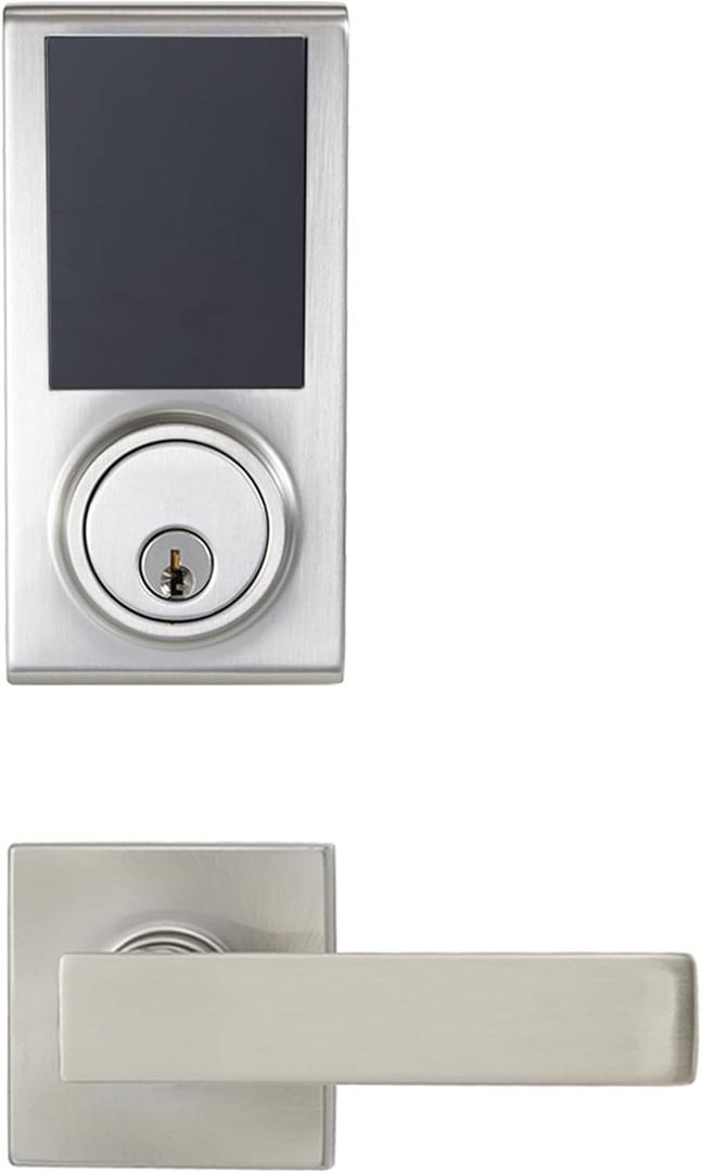 Amazon Basics Grade 3 Electronic Touchscreen Deadbolt Door Keypad Lock with Passage Lever, Satin Nickel