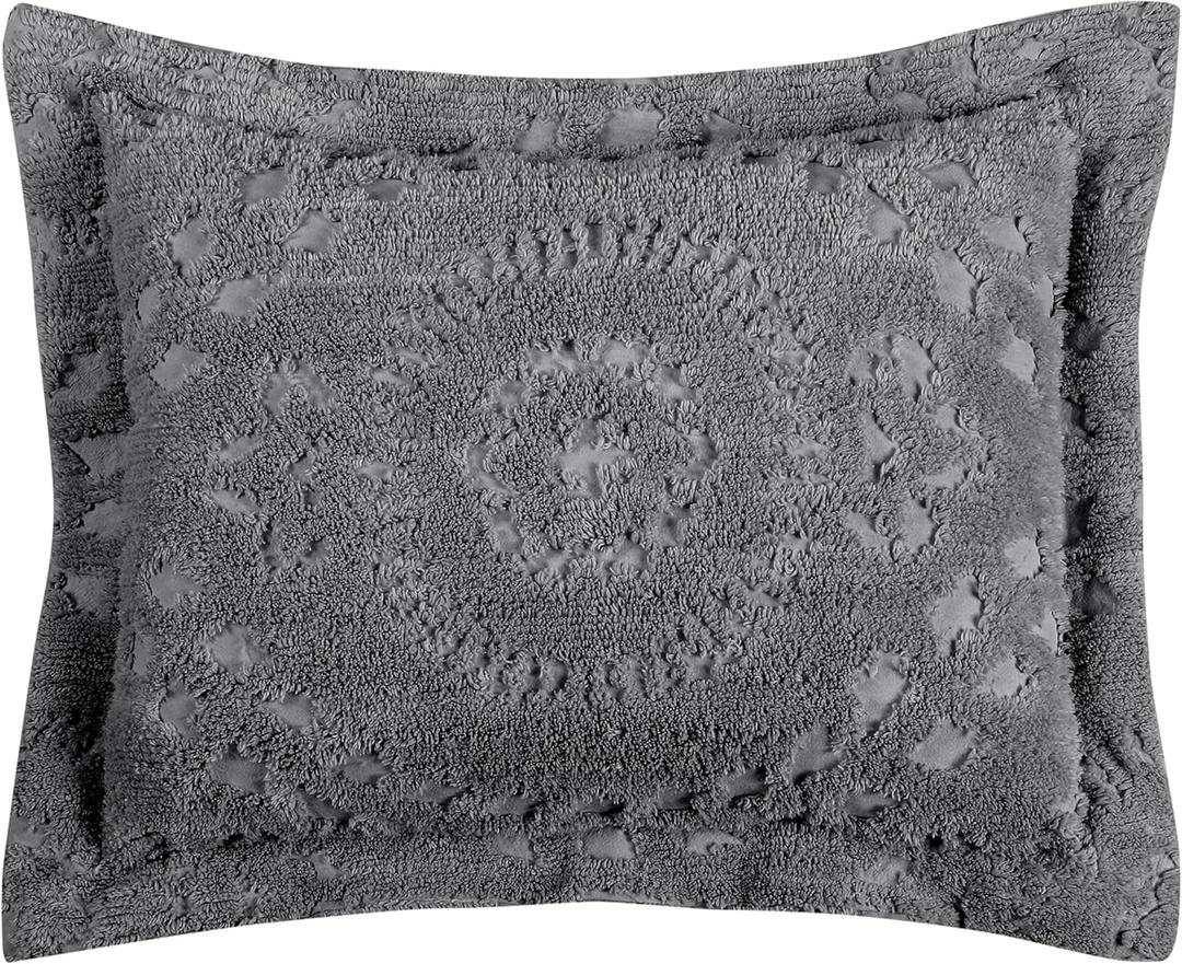 Better Trends Rio Collection is Super Soft and Light Weight in Floral Design 100% Cotton Tufted Unique Luxurious Machine Washable Tumble Dry, Standard Sham, Gray