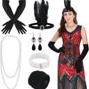 FEPITO 1920s Flapper Dresses for Women, Fringed Sequin Great Gatsby Dress for Women with 20s Accessories, Roaring 20s Costume (Red, M)