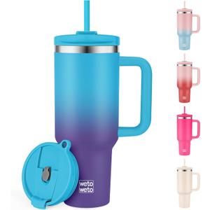 40oz Tumbler with Handle | Insulated Stainless Steel Travel Mug | 34Hrs Cold & 10Hrs Hot Retention | 100% Leakproof Lid & Straw | Dishwasher Safe + Car Cup Holder Fit (Light Blue Violet Gradient)