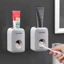 Toothpaste Dispenser, 2 PCS Automatic Toothpaste Squeezer Dispenser for Kids & Family Shower, is Wall Mount Bathroom Accessories with Super Sticky Suction Pad. (2 Light Grey)