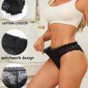 FINETOO 6 Pack Bikini Underwear for Women Sexy Lace Cheeky Panties Low Rise Hipster Cotton Panty (Large)