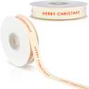 Waydress Merry Christmas Ribbon 5/8' x 20 Yards Cotton Herringbone Custom Ribbon Natural Christmas Thread for Gift Wrapping Crafts DIY Flower Wreath Garland Holiday Xmas Decorations