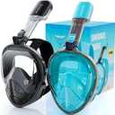 Greatever Full Face Snorkel Mask, Snorkeling Gear for Adults with Latest Dry Top Breathing System and Detachable Camera Mount, Foldable Snorkel Set for Family Snorkeling Trips, Anti-Fog & Anti-Leak (Small-Medium, 2 Pack - Black+Green)