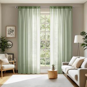 MIULEE 2 Panels Sage Green Sheer Curtains 108 inches Long Window Curtains Rod Pocket Elegant Window Voile Panels/Drapes/Treatment for Bedroom Living Room (54X108 Inches)