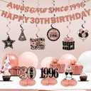 Kuxriox 11Pcs 30th Birthday Decorations Kit for Women, Rose Gold Happy 30th Birthday Banner, Awesome Since 1996 Centerpieces Swirls Party Supplies, Thirty Bday Banner Ceiling Table Topper Sign