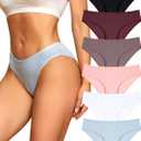FINETOO Cotton Underwear for Women Sexy Low Rise Ribbed Hipster Breathable Soft Womens Bikini Girls Panties Cheeky, S (Black+white+khaki+pink+grape Pulple+blue)