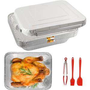 JOYOFUN 10 Pack Aluminum Pans With Lids,12.5x10.2 Extra Heavy Duty Durable Disposable Aluminum Foil Pans,Half Size Deep Steam Table Pans -Baking Pans for Cooking,Food Prepping,Party Holidays BBQ