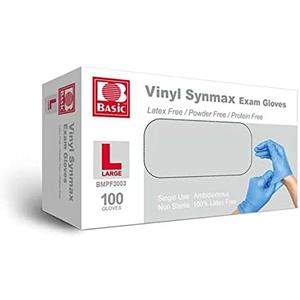 10 Pack Synmax Synthetic Vinyl Exam Glove,Powder Free,Large,100/Box,Blue,BMPF-3003