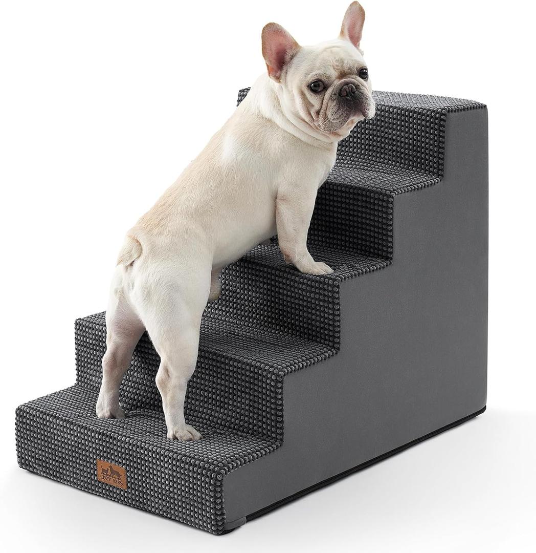 Dog Stairs for Small Dogs 5-Step, 19.7" Extra Wide Right-Angle Pet Stairs for Couch and Beds, Anti-Slip Dog Steps for Old Cats and Lowrider, 19.7x29.5x23.6 inch, Dark Grey
