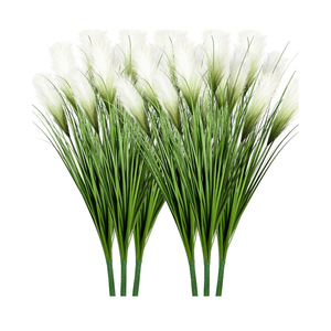 Vlorart 33" Artificial Plants 6 Pack Onion Tall Grass Greenery, Faux Fake Grass Shrubs Plant Flowers Wheat Grass for House Home Indoor Outdoor Office Room Gardening Indoor Décor-White