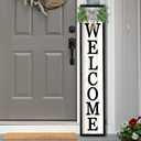 Front Porch for Welcome Standing Sign 45"X9" Vertical Tall Long Leaner Outdoor Front Door Wood Framed Decor (Black)