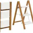 HBTower Step Ladder,Lightweight Aluminum Folding Step Stool with Anti-Slip Wide Pedal,330lbs Capacity Step Ladder for Household,Kitchen,Office - WhiteWoodgrain