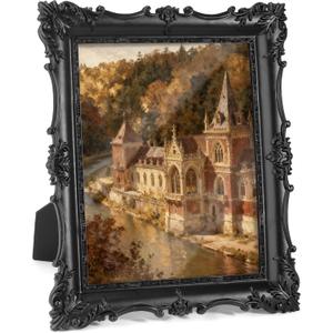 Vintage Picture Frame with Embossed Flower Design, Ornate Photo Frame, Hand-Crafted Resin Antique Frames for Tabletop & Wall Hanging, Home Decor (Black, 8x10 inch)