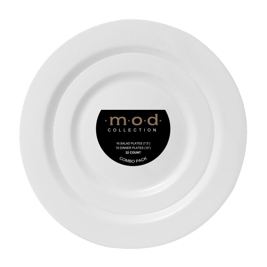 Mod Round White Combo Plates Set, 7.5" & 10.25", 192pcs (6 packs x 32)