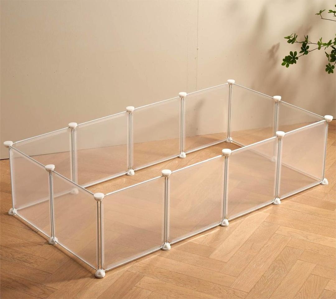 Transparent Clear Small Animal Playpen, Guinea Pig Cages, Puppy Dog Playpen, Pet Playpen, Rabbit Bunny Indoor Fence Pen Enclosure, White Clear Plastic Playpen, 12X12 Inch, 12Panels