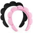 Ztomine Spa Headbands for Washing Face or Facial, Set of 2 Skincare Headbands, Terry Cloth Headband Wash Combo Pack - Puffy Makeup Washing, Mask, Skin Treatment (Black & Pink)