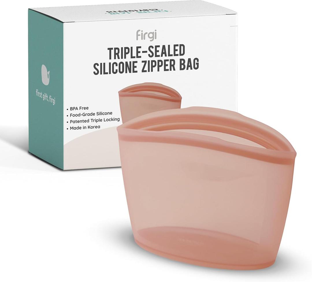 Reusable Silicone Food Storage Bag, 2-Cups, Large Container, Made in Korea BPA-Free Platinum Silicone, Triple-Airtight Freezer Bag, Microwave Safe, Sous Vide, Meal Prep, 17oz, Dry Rose | Reusable