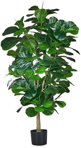 VECELO Artificial Fiddle Leaf Fig Tree 6FT(71in), Tall Fake Floor Plants with 150 Large Realistic Leaves in Plastic Pot for Indoor Outdoor Living Room Home Decor