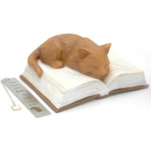 Cat Lover Gifts for Women Girl - Cat Book Figurines Book Lovers Gift with Bookmark Cats Decor for Women Cats Mom Sculpted Hand-Painted Resin Statue