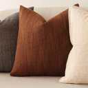 Foindtower Set of 2 Decorative Textured Burlap Linen Throw Pillow Covers Farmhouse Boho Cushion Cover Solid Accent Pillowcase for Couch Sofa Bed Living Room Home Decor, 2222 Inch,Dark Rust Brown (Umber)