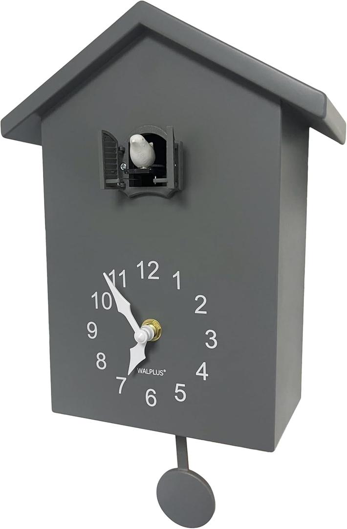 Modern Cuckoo Clock Bird Clock That Sings on Hour Coo Coo Clocks for Wall with Bird Cuckoo Clock Pendulum (Gray)