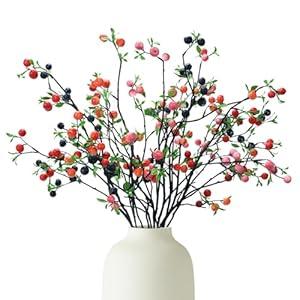 CHIAVE Artificial Plants Simulation Flowers Faux Berries Lifelike Hawthorn Branches for vases- 8 pcs -Light Green