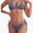 TASHEHE Women's Triangle String Bikini Set Sexy Tie Side Two Piece Swimsuit Cute Halter Bathing Suit M