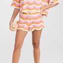 2 Piece Sets for Women Short Sleeve Striped Crochet Cover Up Tied Shorts Beach Clothes (White, S)