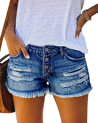 MIFOCAL Women's Ripped Denim Jean Shorts Mid Rise Summer Hot Raw Hem Casual Shorts, Small