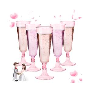 GuanQiao 40 Pack Pink Plastic Champagne Flutes, 5.5 Oz Clear Disposable Plastic Champagne Glasses, Wine Glasses Cups for Valentines Wedding Celebration Birthday Party New Years Eve Supplies