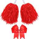 Hotop 3 Pcs 10 in Cheerleading Pom Poms and Large Cheerleader Hair Bow Cheer Pompoms Cheerleading Accessories for Sport Events Dance Party Basketball Football Team