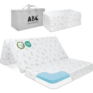 Pack and Play Mattress Trifold- 38"x26" Pack N Play Mattresses Pad with Breathable Removable Cover - Dual-Sided Memory Foam Foldable Portable Travel Baby Crib Mattress (Grey)