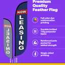 LookOurWay Feather Flag Banner - 12 Feet Tall Advertising Flags for Outside Business and Events Promotion - Swooper Flag Only - Real Estate Flags - Now Leasing Blue (10M1200306)