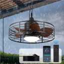 BZX Outdoor Ceiling-Fans with Lights and Remote - 19" Waterproof Caged Ceiling Fan with 3 Color LED Light, App/Remote Control, Quiet DC Motor, Plug-in Cord Hook Installation, for Patios Pergola