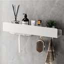 REKITA No Drill Shower Shelf Organizer, 40cm Stainless Steel Bathroom Storage with 4 Removable Hooks, Adhesive Wall Mounted Shower Caddy, Rustproof Bath Shelf for Bathroom Kitchen Living Room (White)