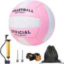 ZLY Volleyball,Official Size 5 Volleyballs for Indoor Outdoor,Soft Touch Volleyballs for Beach Play Pool Training Game with Ball Pump (Pink)