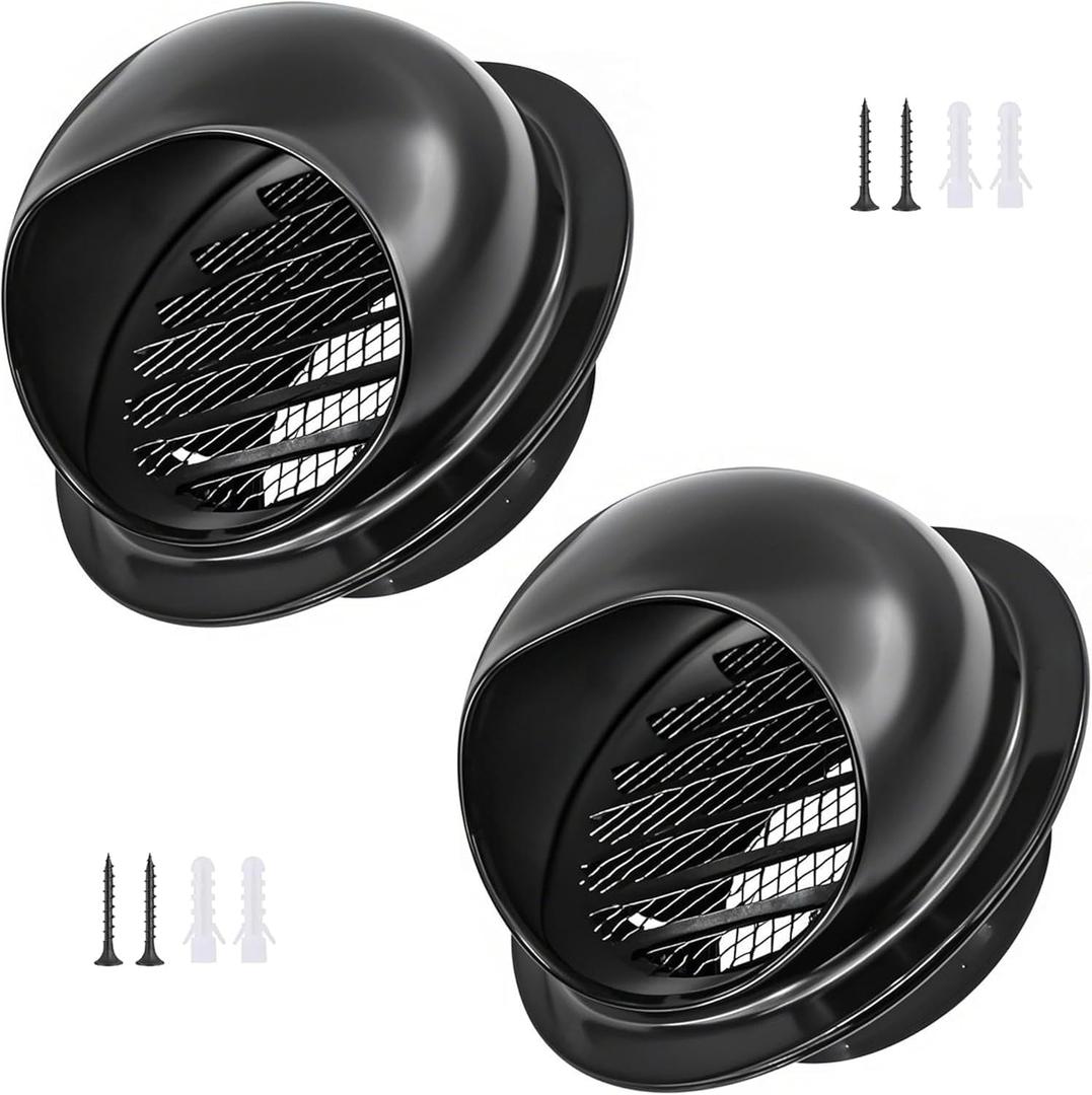 3" Vent Round Cover, Stainless Steel Wall Round Vent Hole Ventilating Cover, Air Ventilation and Exhaust Wall Vent Outlet Hood, HVAC Ducting Vent Cover (Black 2pcs 3inch)