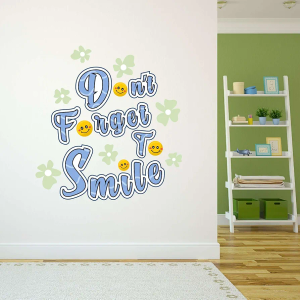 Design With Vinyl Danish Pastel Wall Decal Don't Forget to Smile Typography with Cute Smiley Face Removable - Size: 9 in x 10 in