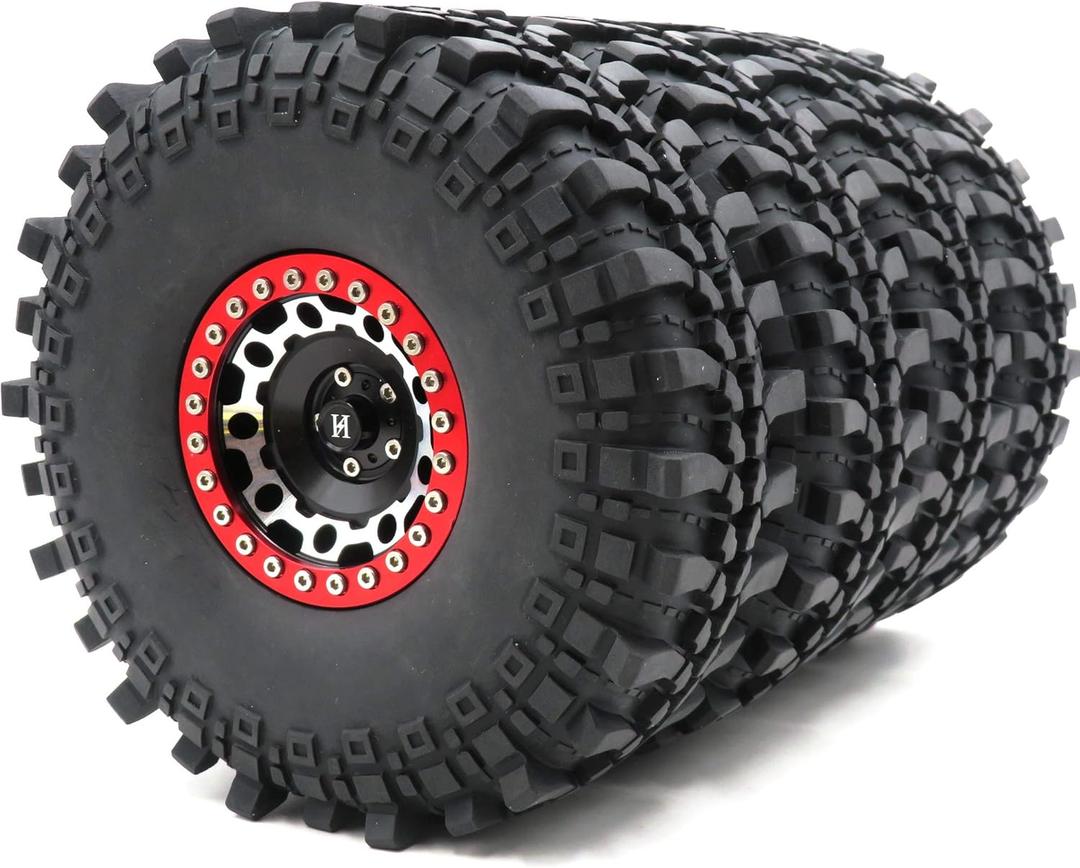 4pcs RC 2.2 Mud Terrain Tires Super Grip Soft Tyres with Foam insert 145mm Tall & Aluminum Alloy 2.2 Beadlock wheels rims For RC scale Crawler Axial SCX10 Capra redcat Everest 10