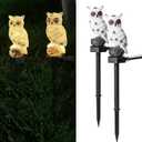 Garden Owl Solar Light, 2 Pack Resin Owl Statue, Waterproof Owl Figurines on Stake for Outdoor Garden Pathway to Scare Birds Away, Gifts for Owl Lovers