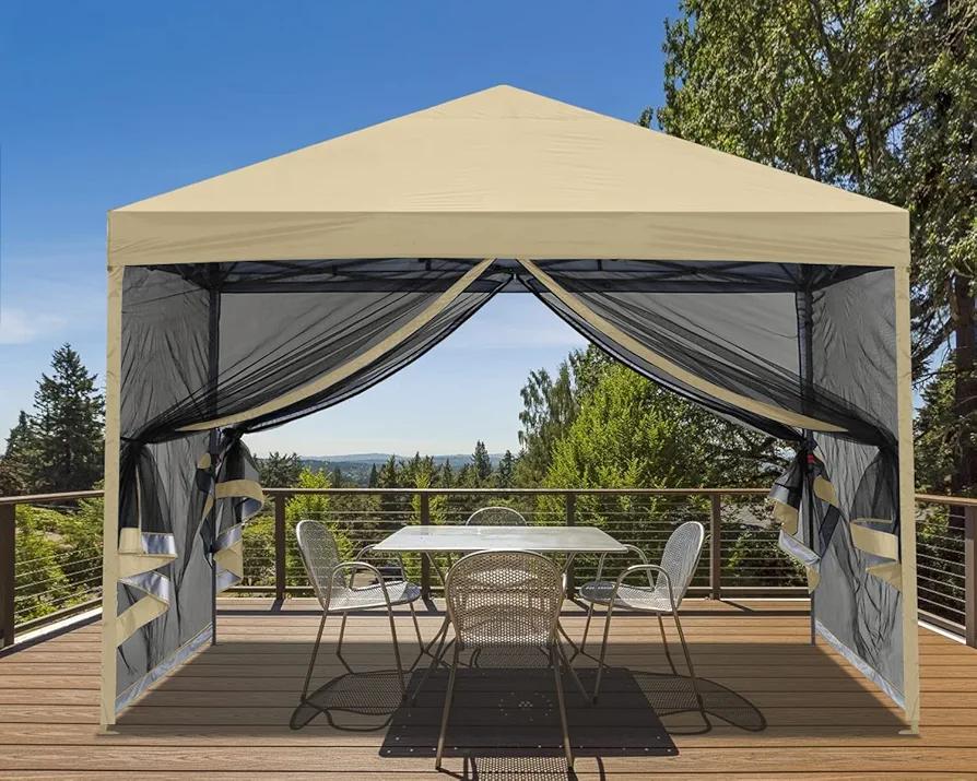 MASTERCANOPY Pop-Up Setup Outdoor Canopy with Netting Screen Walls (10x10, Beige)