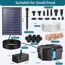 POPOSOAP 8W Solar Pond Filter Built-in 3600mAh Battery Backup, Solar Pond Filter with Water Pump, Solar Water Fountain Pump for Ponds Fish Tank Bird Bath Waterfall Garden DIY Water Feature P3081D