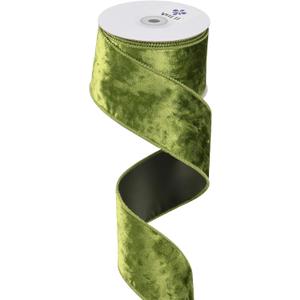 MEEDEE Moss Green Velvet Wired Ribbon 2.5 Inch - 10 Yards Crushed Velvet Christmas Ribbon for Tree Decoration, Wreath Supplies, Crafts Bow Making